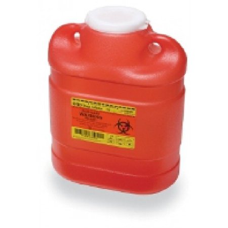 Sharps Container Medium Regular Funnel BD™ 11-1/2 H X 9-2/5 W X 5-3/10 D Inch 6.9 Quart Red Base / Translucent Lid Vertical Entry Hinged Snap On Lid (1/EA 12/CS) by BD  ID 305489